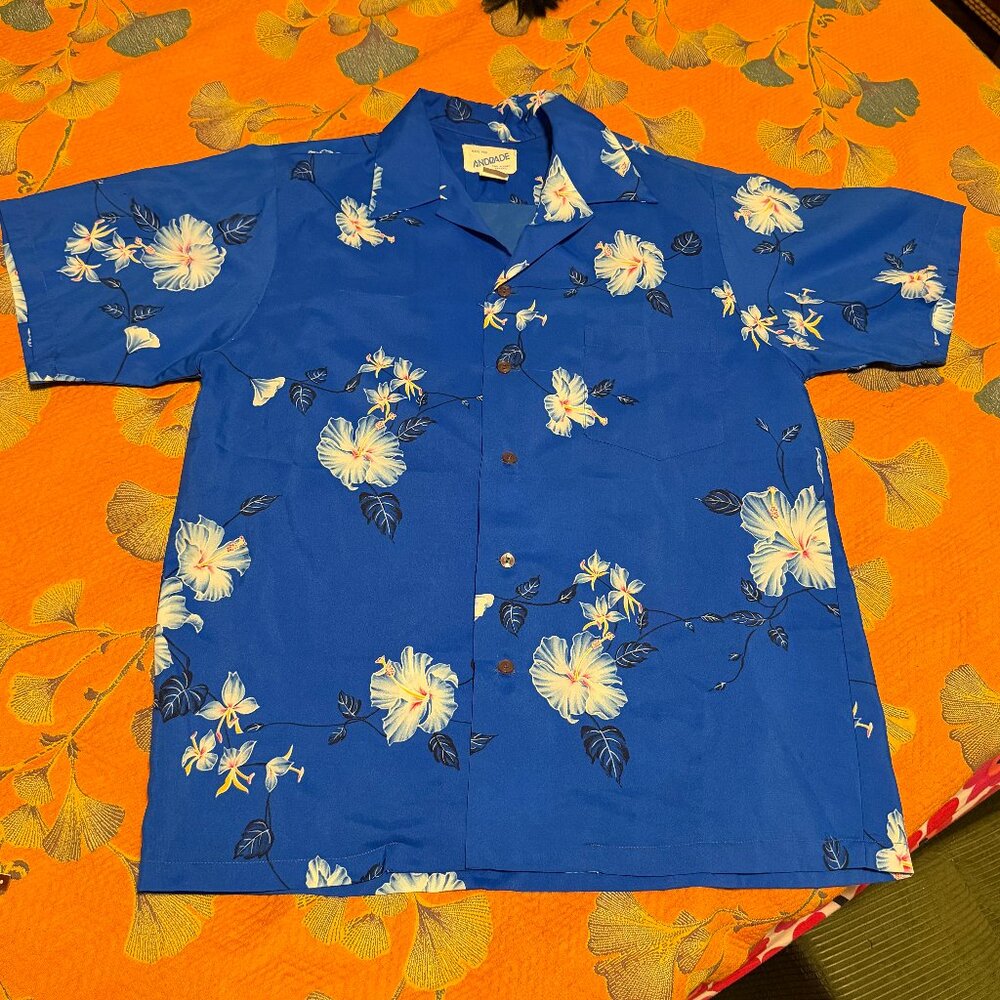Vintage Andrade Blue Hawaiian Button Up Size Medium
